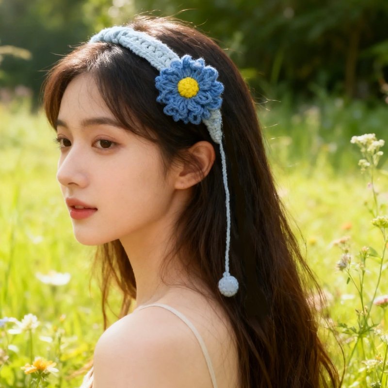 【钩钩手】春日小雏菊/手工鈎织花朵发带・发圈 - 发饰 - 棉．麻 