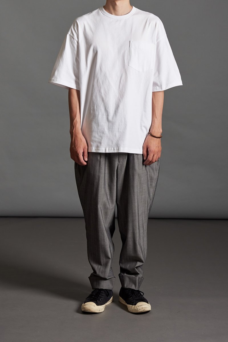 宽版口袋白色短TEE - 男装上衣/T 恤 - 棉．麻 白色