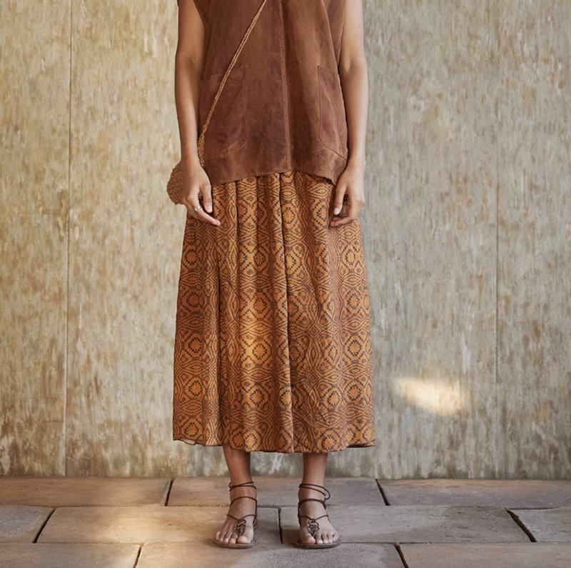 复古文青 植物染一片式半裙 半身裙 - 裙子 - 其他材质 黄色