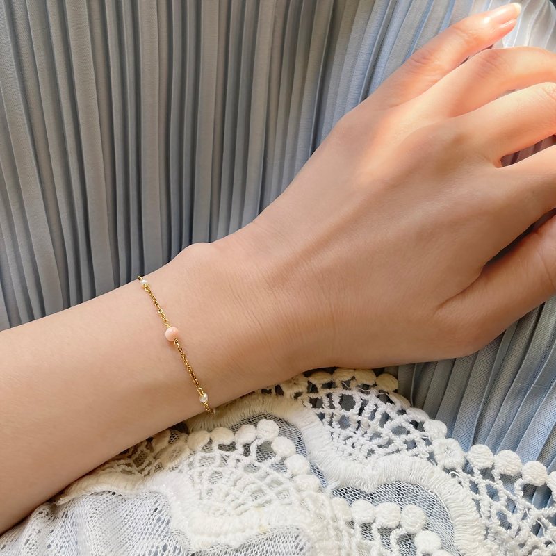 深水宝石珊瑚珍珠手链 千年一遇 恋爱人缘 好运连连 祝福礼物 - 手链/手环 - 宝石 粉红色