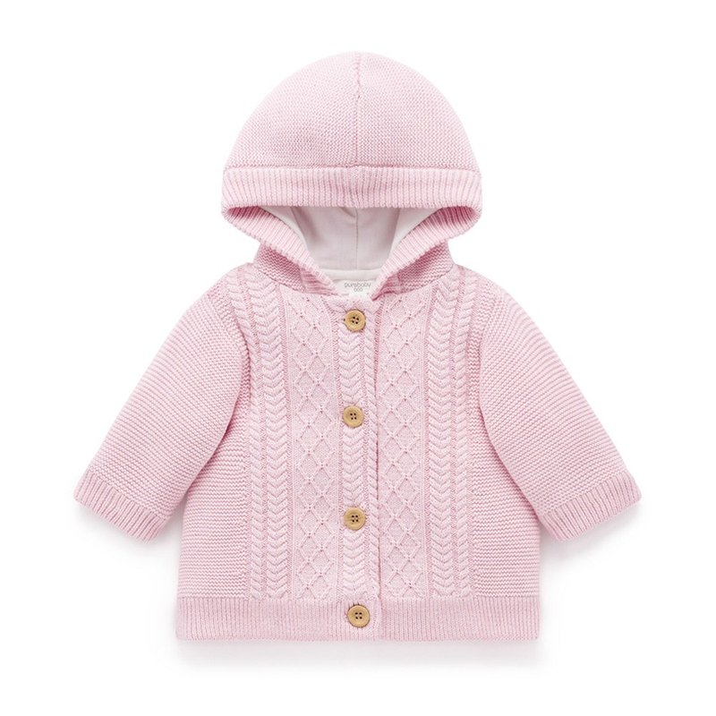 澳洲Purebaby有机棉婴童铺棉针织外套6M~2T 粉红麻花 - 童装外套 - 棉．麻 