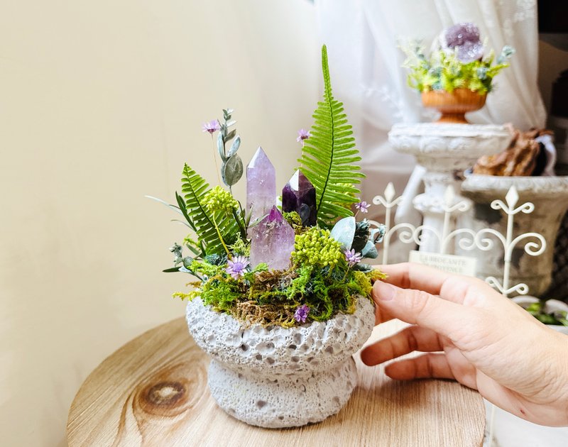 紫水晶 原野小山丘。永生叶材绿植栽 - 植栽/盆栽 - 水晶 紫色