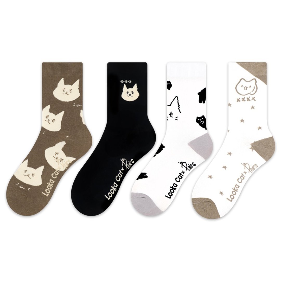 【in Pairs】露咖猫联名款 | 中筒袜 袜子 潮袜 - 袜子 - 棉 多色