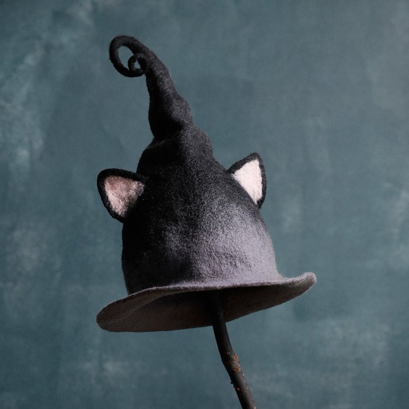 轲人造物手工羊毛毡尖尖帽猫耳朵巫师帽成人儿童摄影道具创意趣味 - 帽子 - 羊毛 