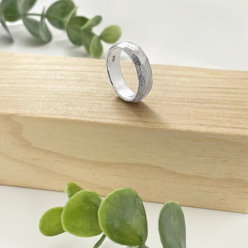 不规则几何刻面银戒指 - 戒指 - 纯银 银色