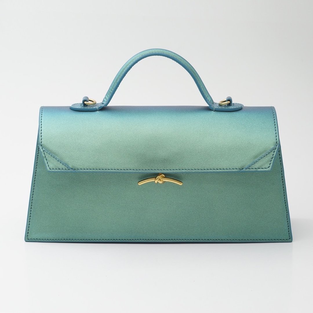 【LeeLoo Bag】 金属光湖水蓝色牛皮 - 侧背包/斜挎包 - 真皮 绿色