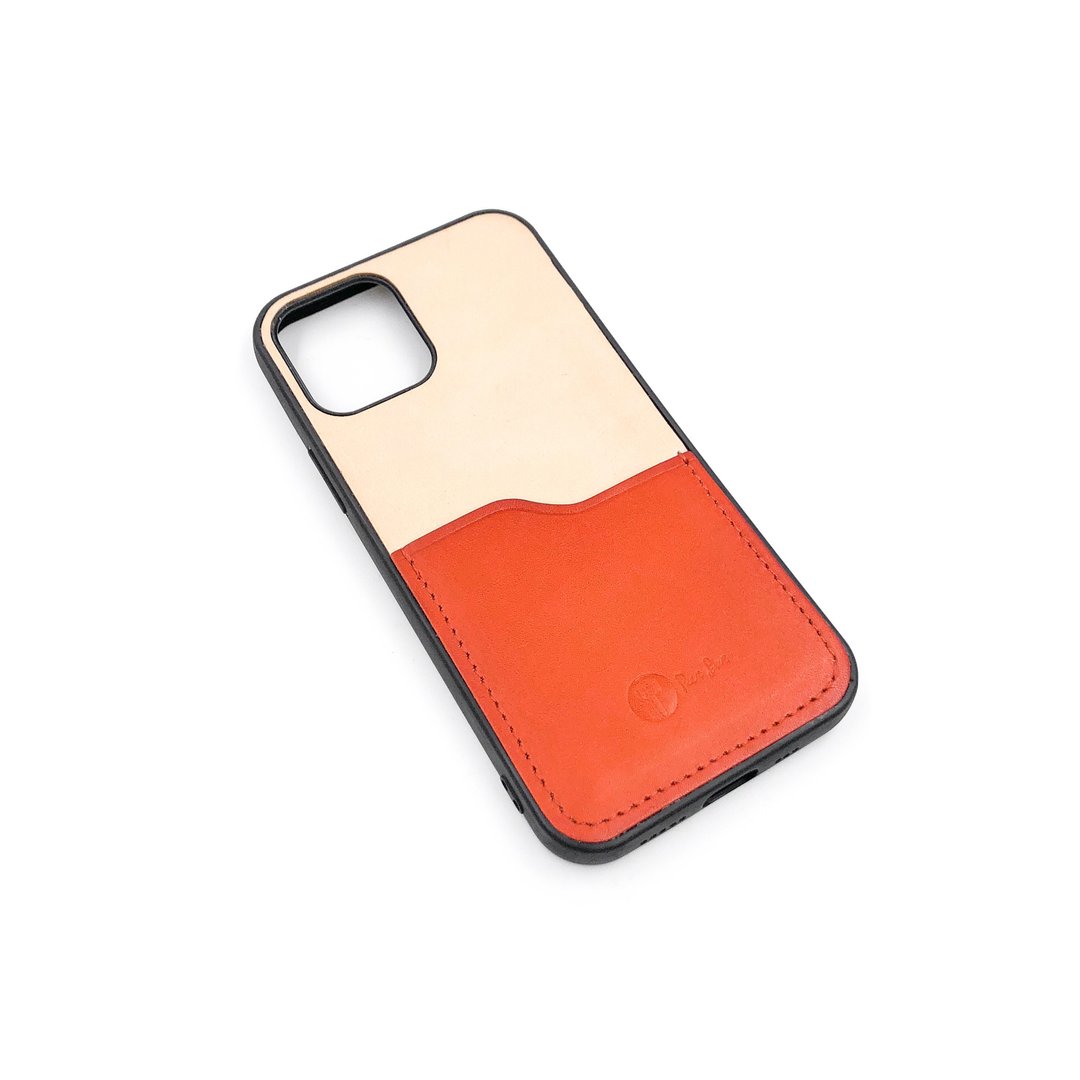 手工植鞣皮革-iPhone 12/12 Pro 手机壳(有卡夹) - 手机壳/手机套 - 真皮 橘色