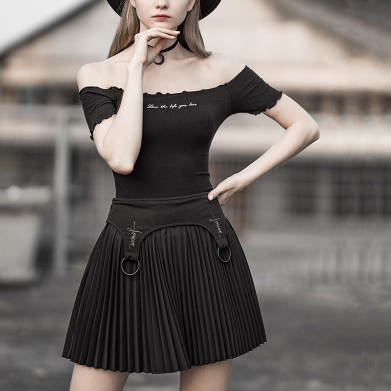 赛博庞克十字圆环百褶半裙 - 裙子 - 其他材质 黑色