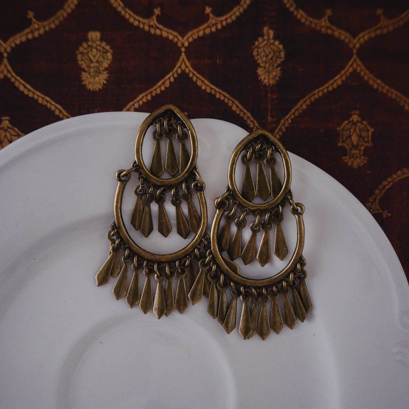 复古耳环 | 古铜金古典流苏 | 无法改夹 | CBM004 - 耳环/耳夹 - 其他材质 金色
