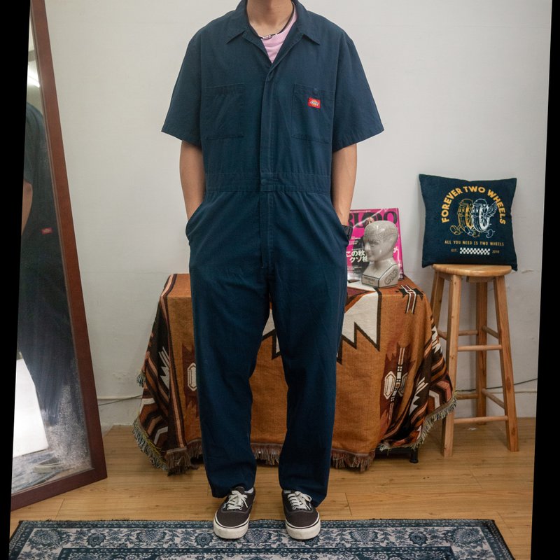 DICKIES 水洗蓝 连身工作服 工作裤 二手 古着 少一个拉链头 - 男士长裤 - 棉．麻 蓝色