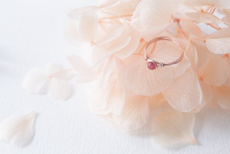 3.5mm玫瑰电气石 (碧玺) 铜线戒指 - 戒指 - 宝石 粉红色