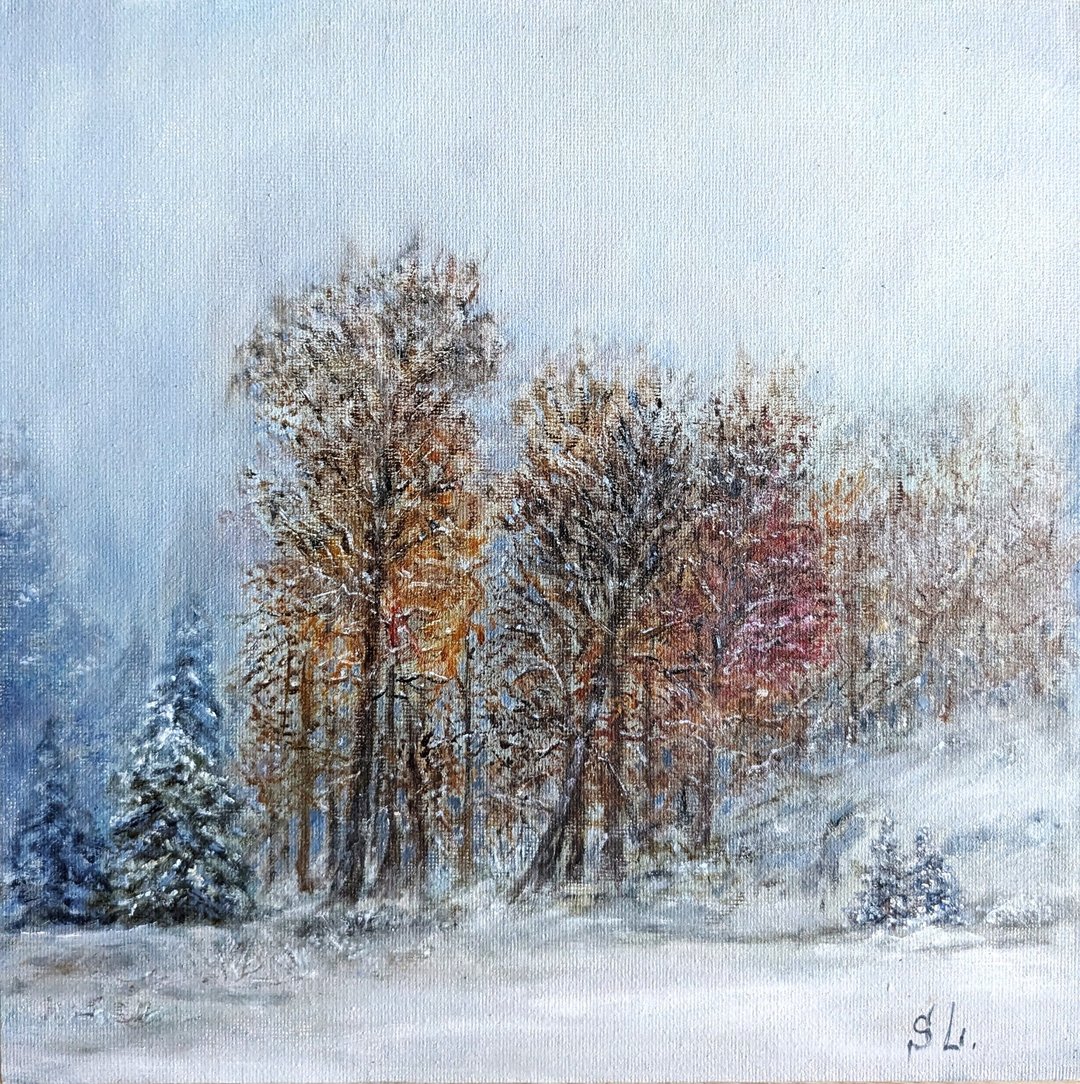 冬季风景原创艺术雪油画墙艺术冬季森林黎明 - 海报/装饰画/版画 - 其他材质 多色