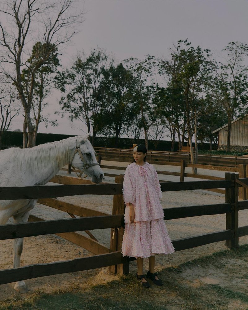 衬衫+裙子套装蝴蝶结网布料上覆盖印有花痴图案的棉布！ - 其他 - 棉．麻 粉红色