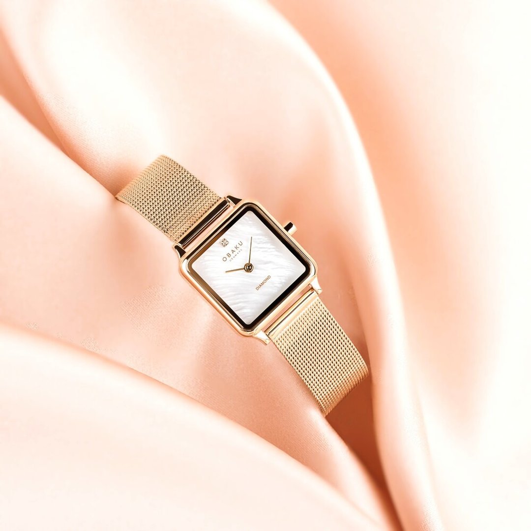 Obaku 经典方框设计都会时尚腕表-玫瑰金 (V301LXVWMV) - 女表 - 不锈钢 多色
