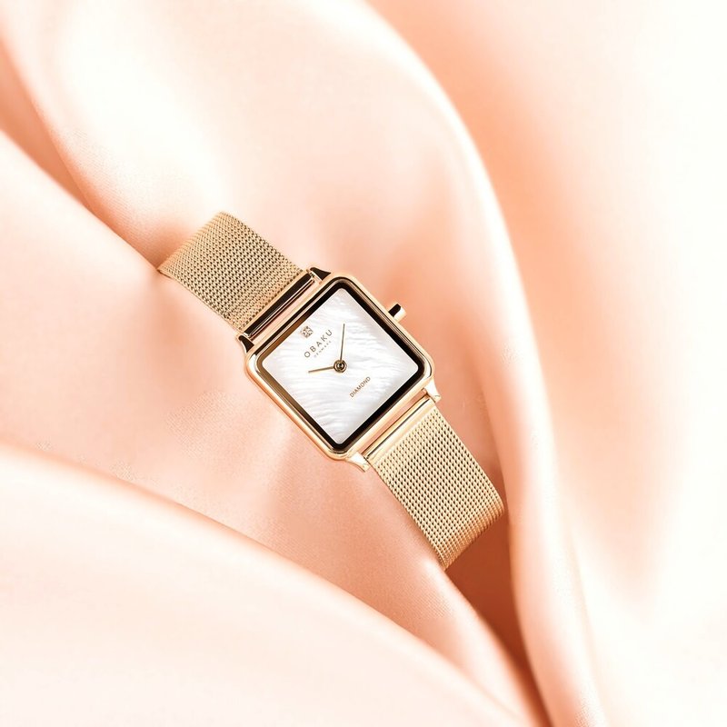Obaku 经典方框设计都会时尚腕表-玫瑰金 (V301LXVWMV) - 女表 - 不锈钢 多色