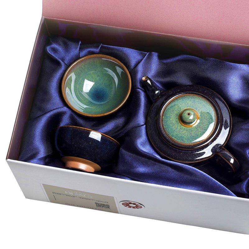 天目曜变3入礼盒-绿(壶+2杯) - 茶具/茶杯 - 陶 绿色