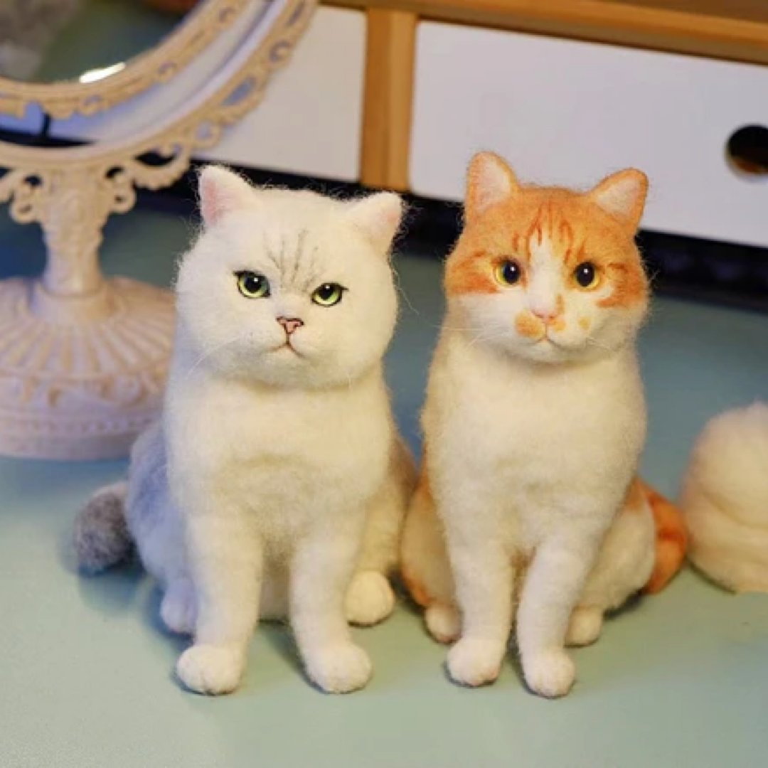 定制化礼物 逼真猫猫 羊毛毡 毛孩 宠物 娃娃 猫咪猫奴 似颜绘 d4 - 玩具 - 羊毛 多色