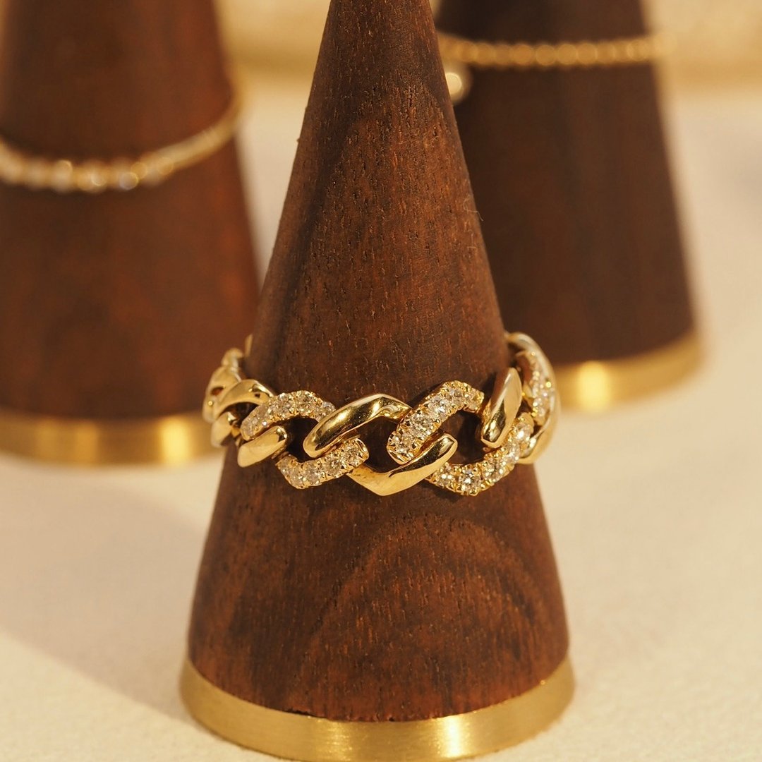 18K金钻石菱形链戒指18K Gold Mega Diamond Rhombus Chain Ring - 戒指 - 贵金属 