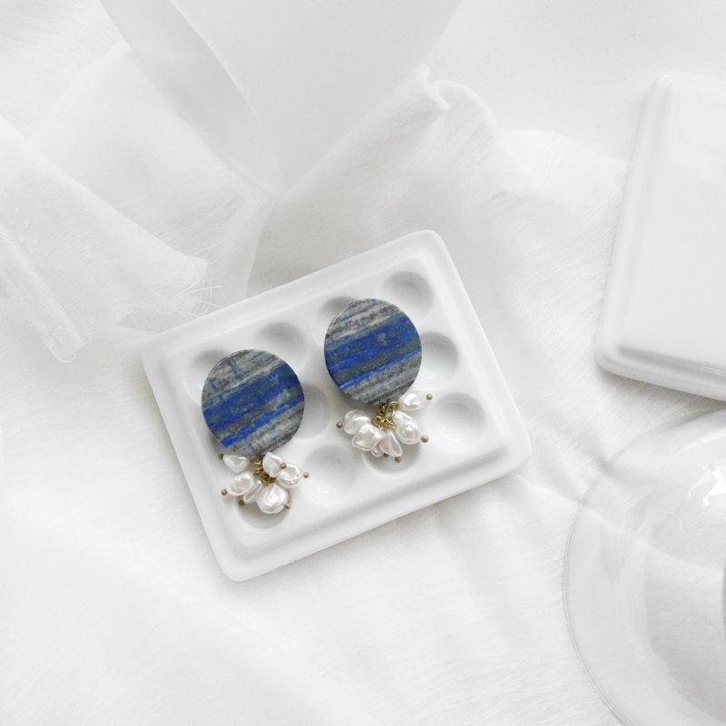 耳环 ピアス / イヤリング  | 地层纹路 - 耳环/耳夹 - 半宝石 蓝色