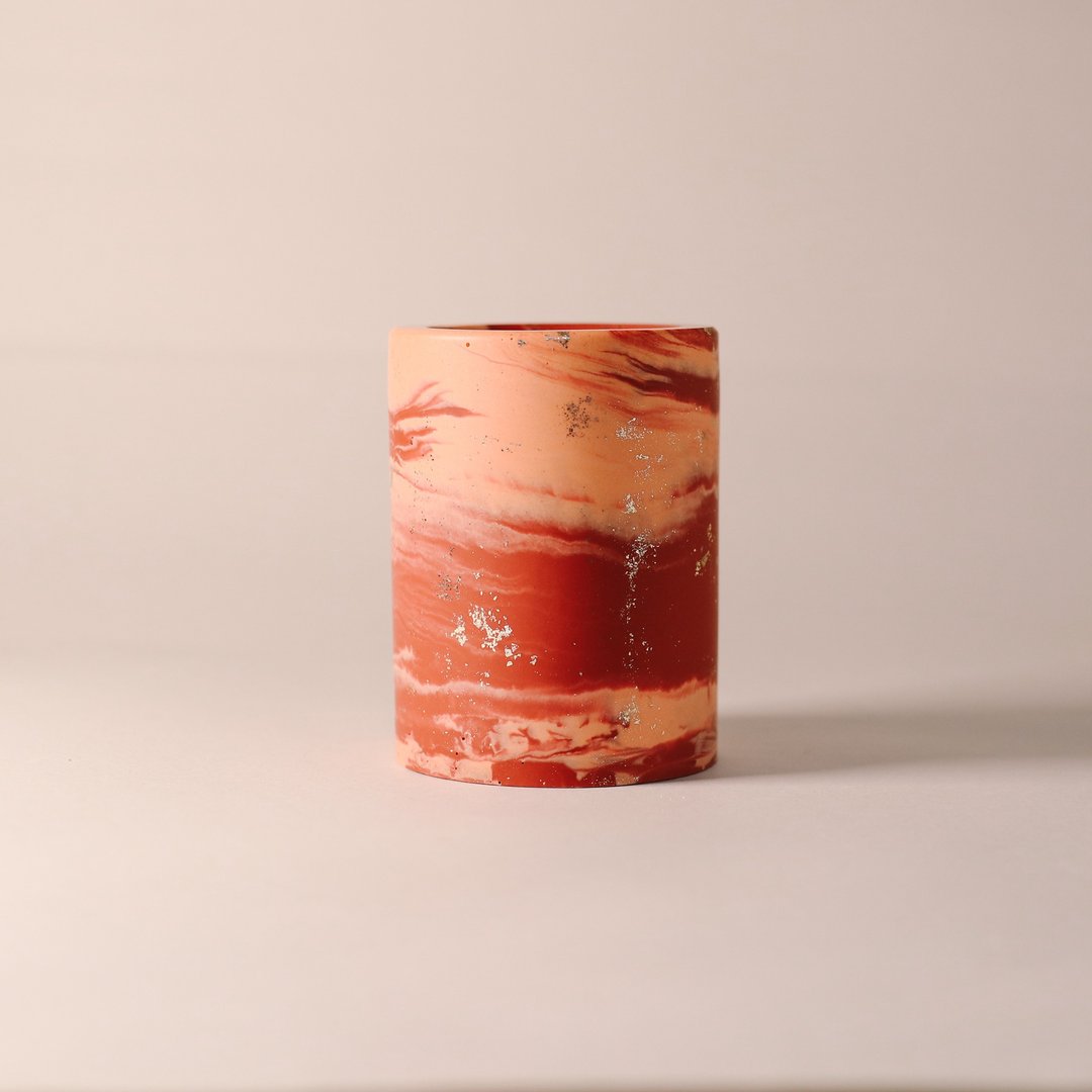 环保永续材/金箔大理石笔筒- 夕霞 - 笔筒/笔座 - 环保材料 红色