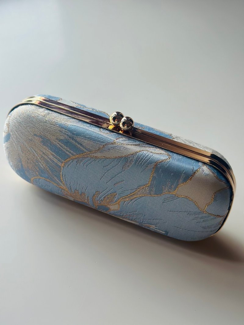 织锦缎浅蓝花眼镜盒/笔盒/首饰盒 - 铅笔盒/笔袋 - 棉．麻 蓝色
