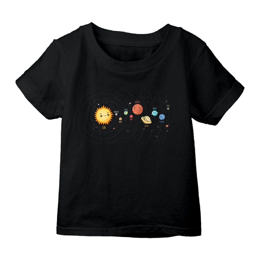 可爱的太阳系 短袖上衣T恤 黑 童装 大人服 亲子 - 童装上衣 - 棉 白色