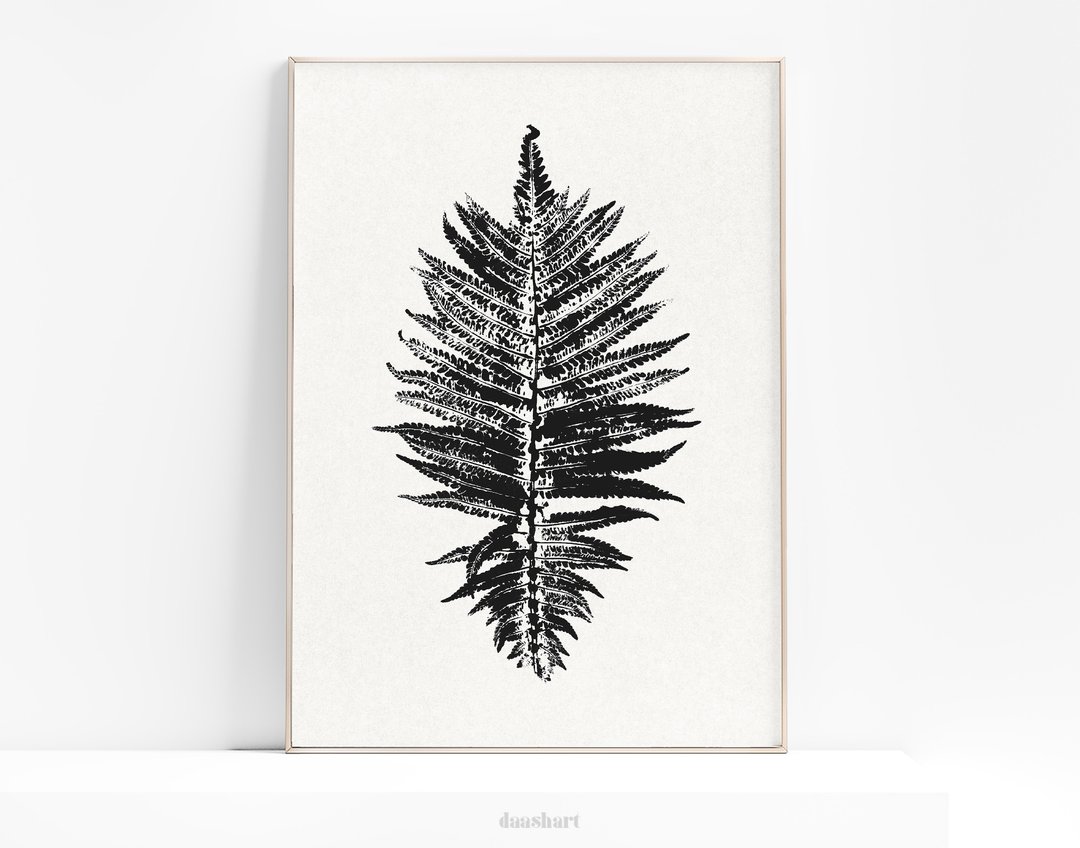 Black neutral fern plant Printable wall art Botanical print Farmhouse decor - 电子手绘真人画像/绘画/插画 - 其他材质 