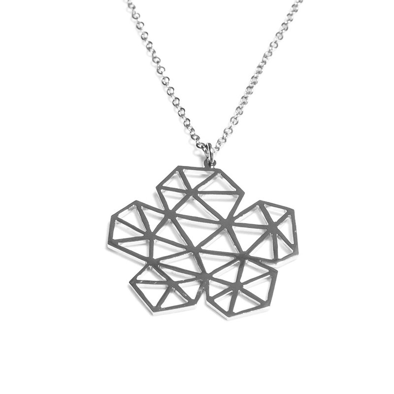 Abstract polygon flower shape pendant - 项链 - 其他金属 银色