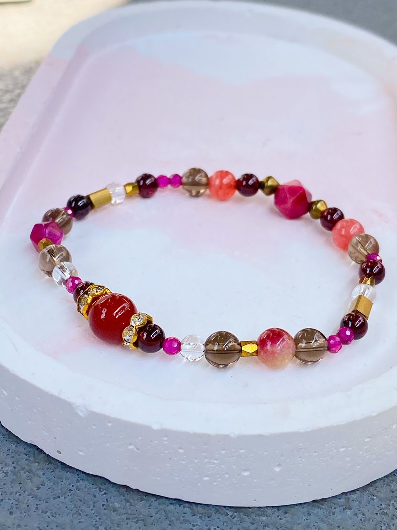 【贵族的礼物】红玉髓 石榴石 茶晶 红虎眼石 水晶手链 - 手链/手环 - 水晶 