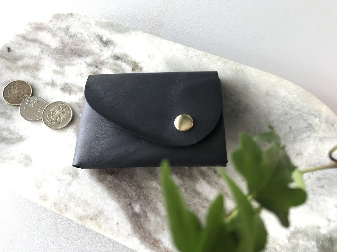 BLACK Origami leather card wallet 植鞣皮零錢包 名片夾 - 零钱包 - 真皮 黑色