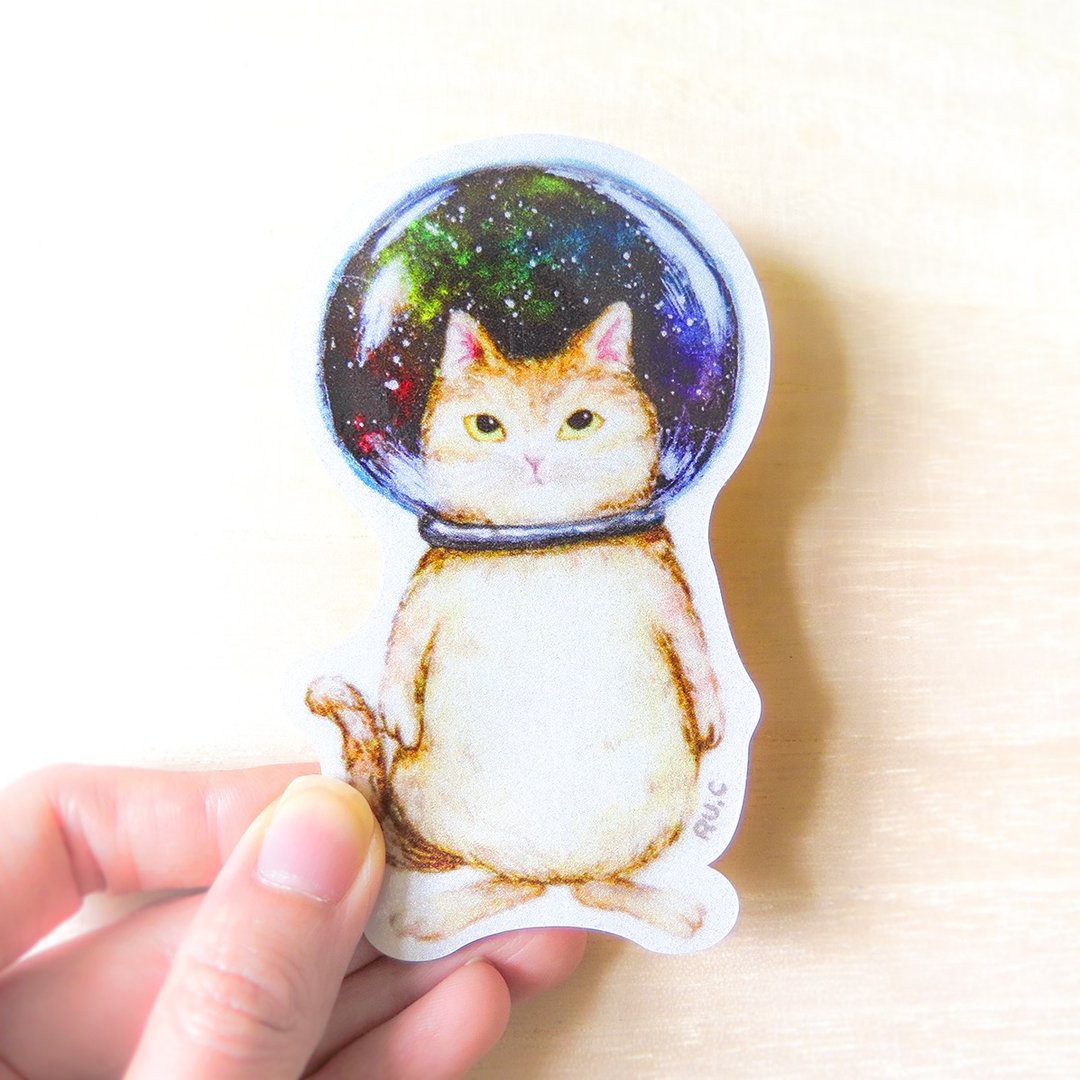 玻璃球猫 宇宙猫 全防水贴纸 - 贴纸 - 防水材质 黑色