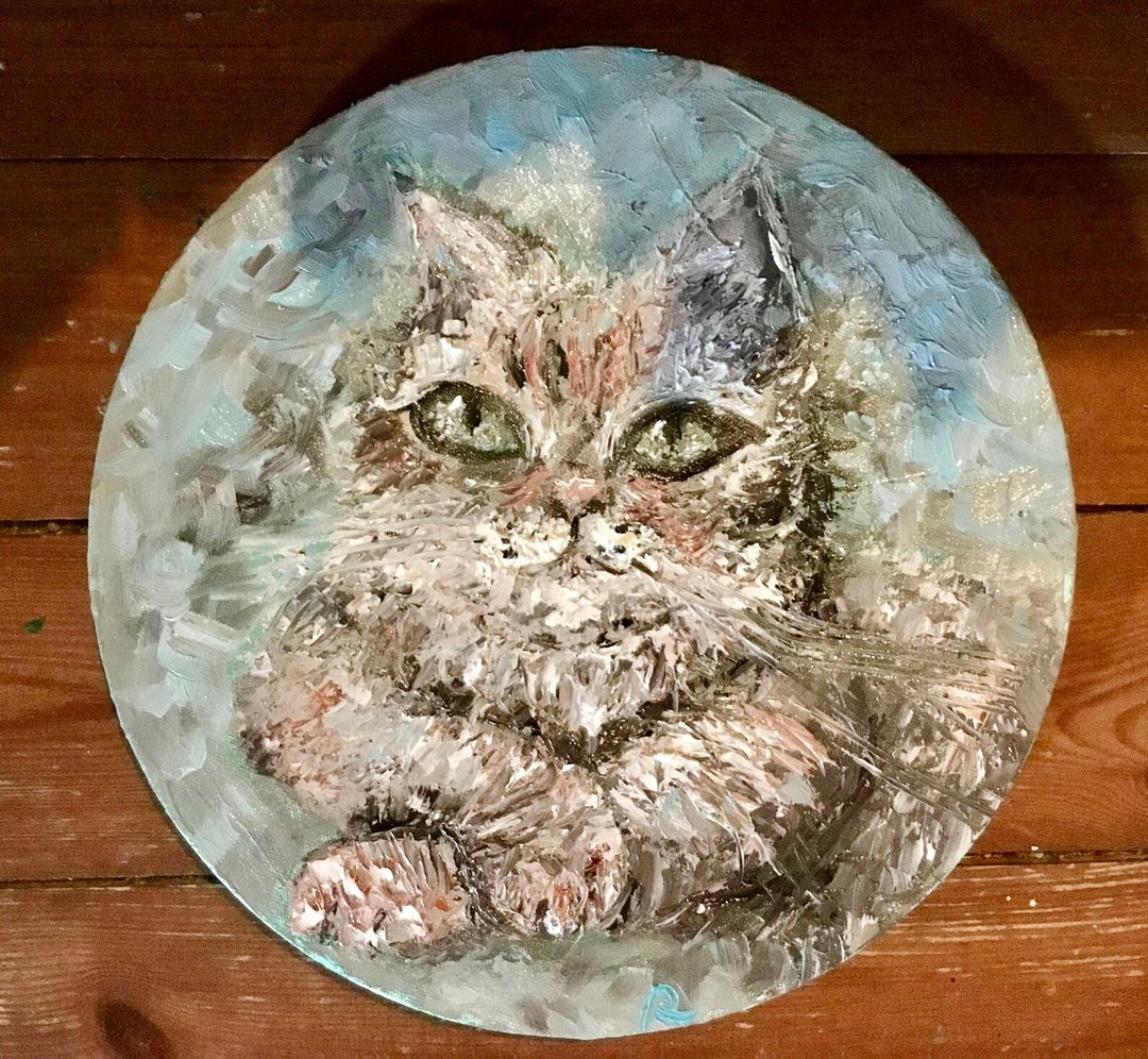 圆形画布上的猫油画 - 墙贴/壁贴 - 其他材质 蓝色