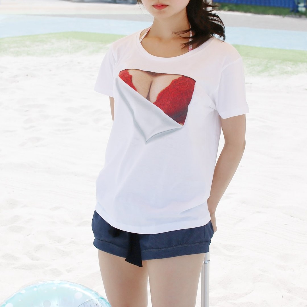Mousou Mapping T-shirt/ Revival/ Red bra - 女装 T 恤 - 棉 红色