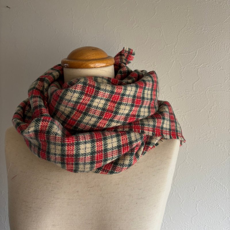 绒布格纹围巾 - 围巾/披肩 - 压克力 红色