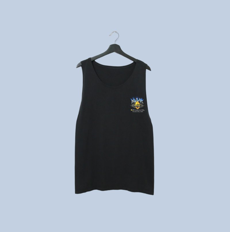 Back to Green-大U领背心 黑底 美式足球b-06/vintage tank shirt - 男装背心 - 棉 