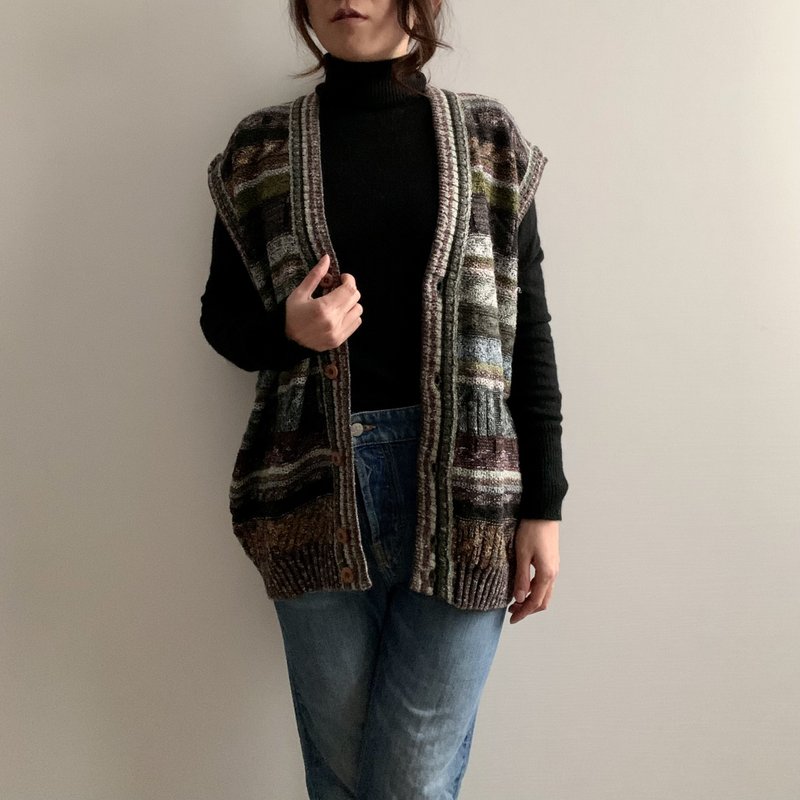 古着 意大利制 男女同款 条纹 羊毛背心 - 男装背心 - 羊毛 多色