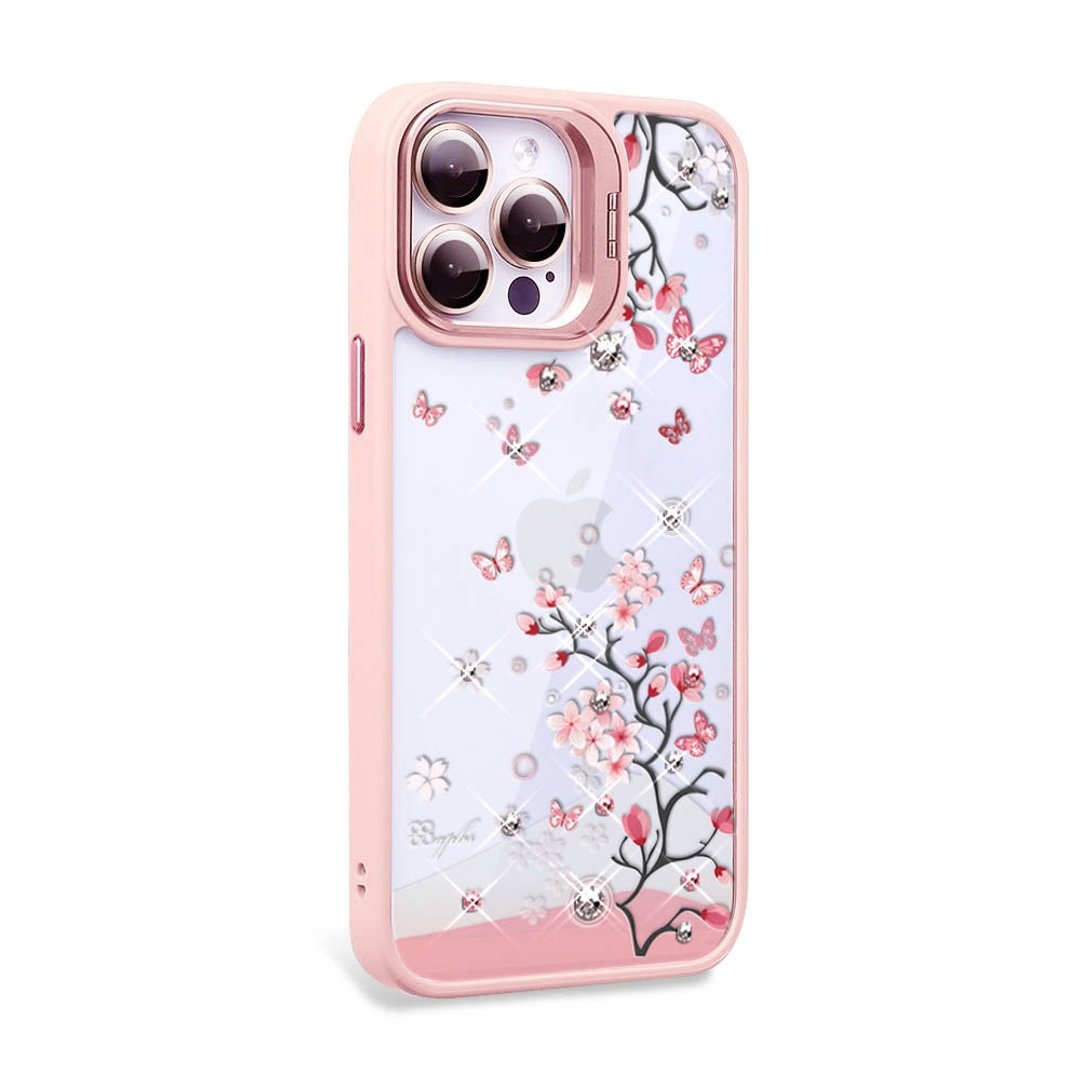 iPhone 15系列 防震双料隐形立架彩钻手机壳-日本樱-粉框 - 手机壳/手机套 - 其他材质 多色