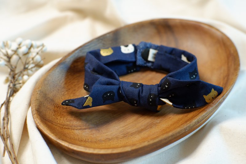 小猫印花猫颈带 - 项圈/牵绳 - 棉．麻 蓝色