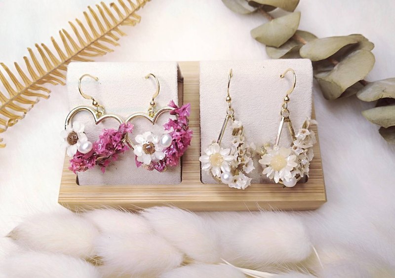 浮容手作房HIBISCUS#辰曦#/耳环/干燥花 - 耳环/耳夹 - 植物．花 白色