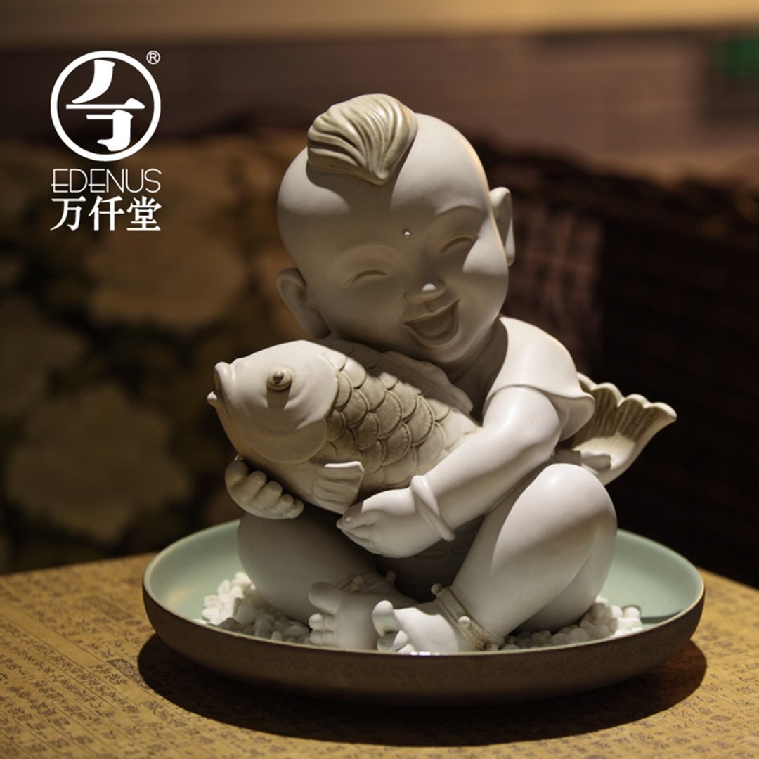 陶瓷雕塑藝術品擺件可愛人物擺件客廳家居裝飾擺件年年有魚 - 摆饰 - 陶 