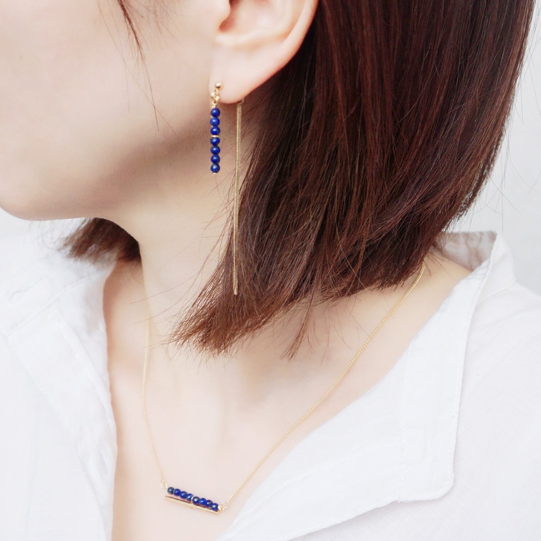 Earrings/Necklace Set September December Birthstone Lapis Lazuli set - 耳环/耳夹 - 半宝石 蓝色