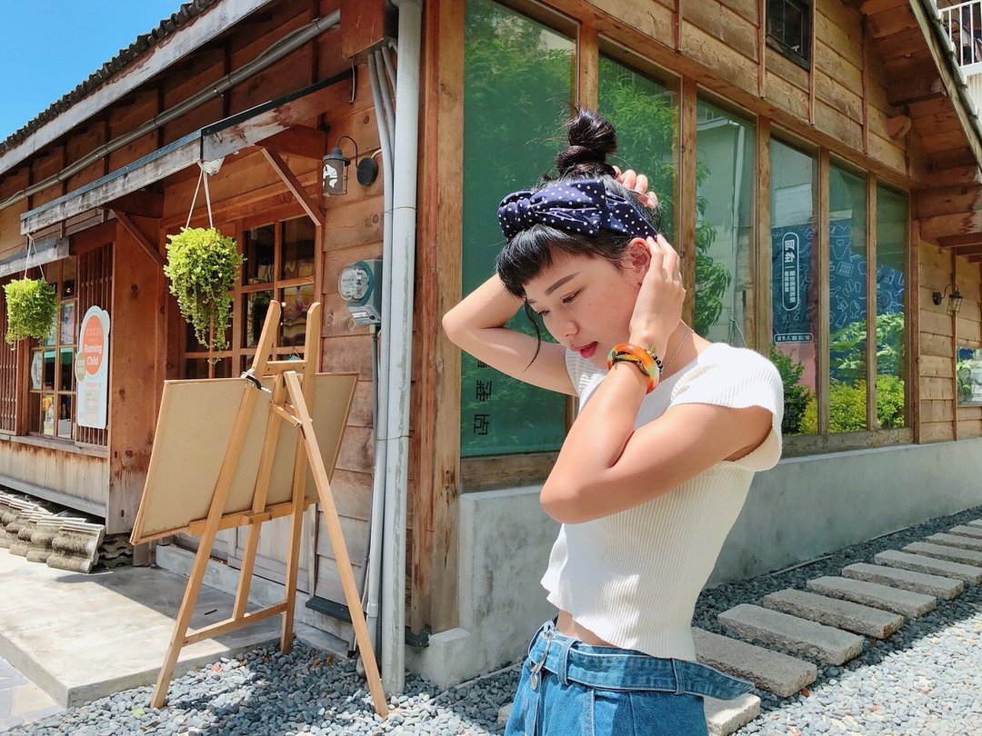 妳眼里的星空 深蓝水玉点点 双层 / 大蝴蝶扭结发带 ggoomstudio - 发带/发箍 - 棉．麻 蓝色