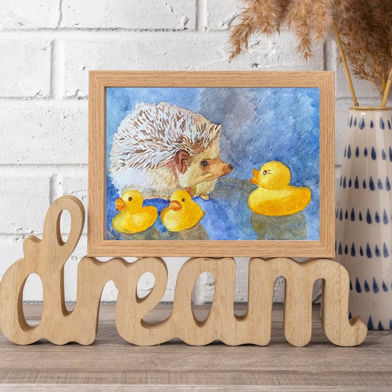 刺猬原画，动物艺术，刺猬与鸭子，宠物艺术 - 海报/装饰画/版画 - 纸 多色