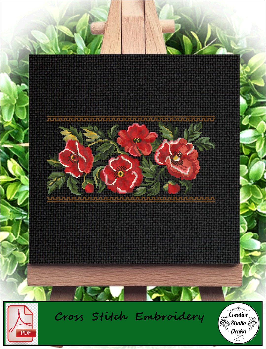 Vintage Cross Stitch Scheme Rose Pattern  - PDF Embroidery Scheme - 编织/刺绣/羊毛毡/裁缝 - 其他材质 