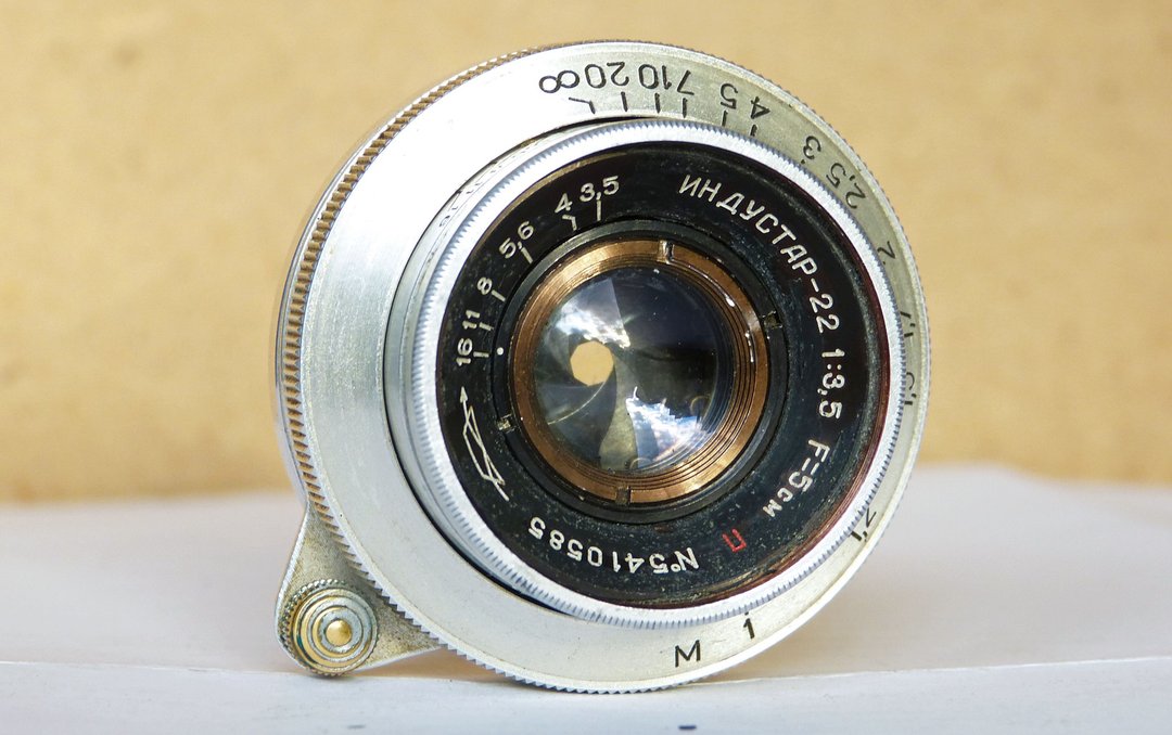 Industar-22 红色 P 3.5/50 苏联镜头，适用于 SLR Zenit KMZ M39 卡口 - 相机 - 其他材质 银色
