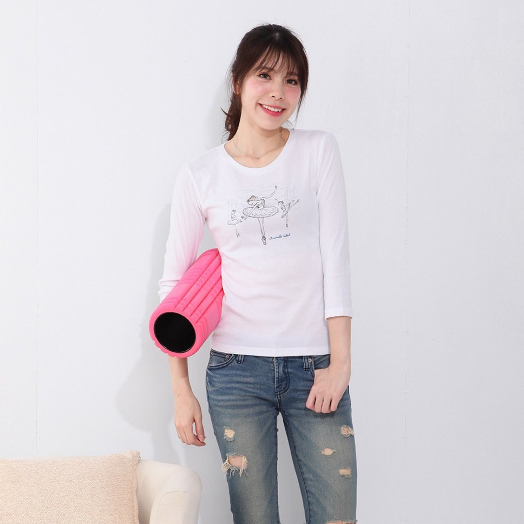 伊之珂芭蕾 | 天鹅湖 白天鹅公主 七分袖 芭蕾圆领 棉T-Shirt - 女装 T 恤 - 棉．麻 白色