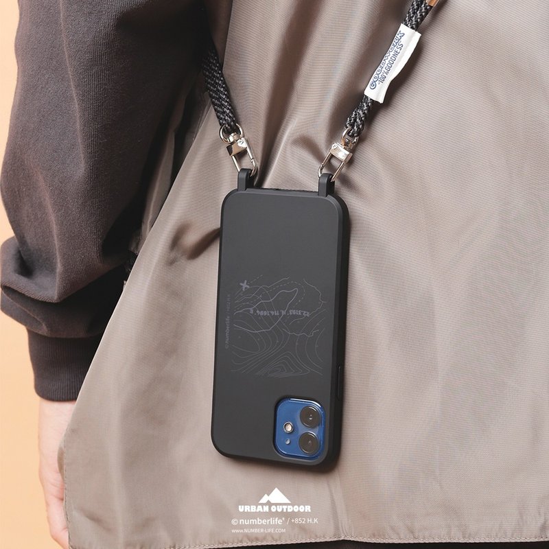 香港品牌 Urban Outdoor系列 Map Pattern iPhone 挂绳手机壳 - 手机壳/手机套 - 塑料 黑色