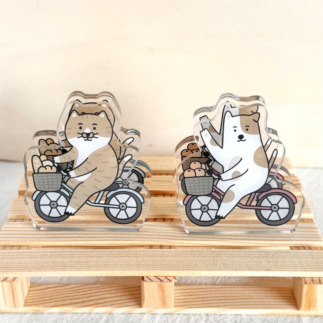 猫猫狗狗骑脚踏车-双面压克力立夹 - 文件夹/资料夹 - 塑料 