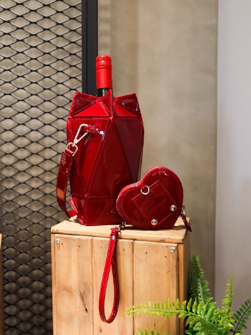 真皮爱心零钱包 - 漆皮宝石红 - 零钱包 - 真皮 红色