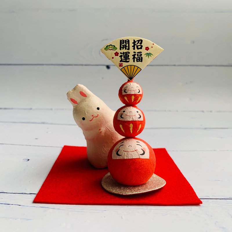福兔与开运达摩-偷瞄-和纸制-兔年吉祥物 - 摆饰 - 纸 